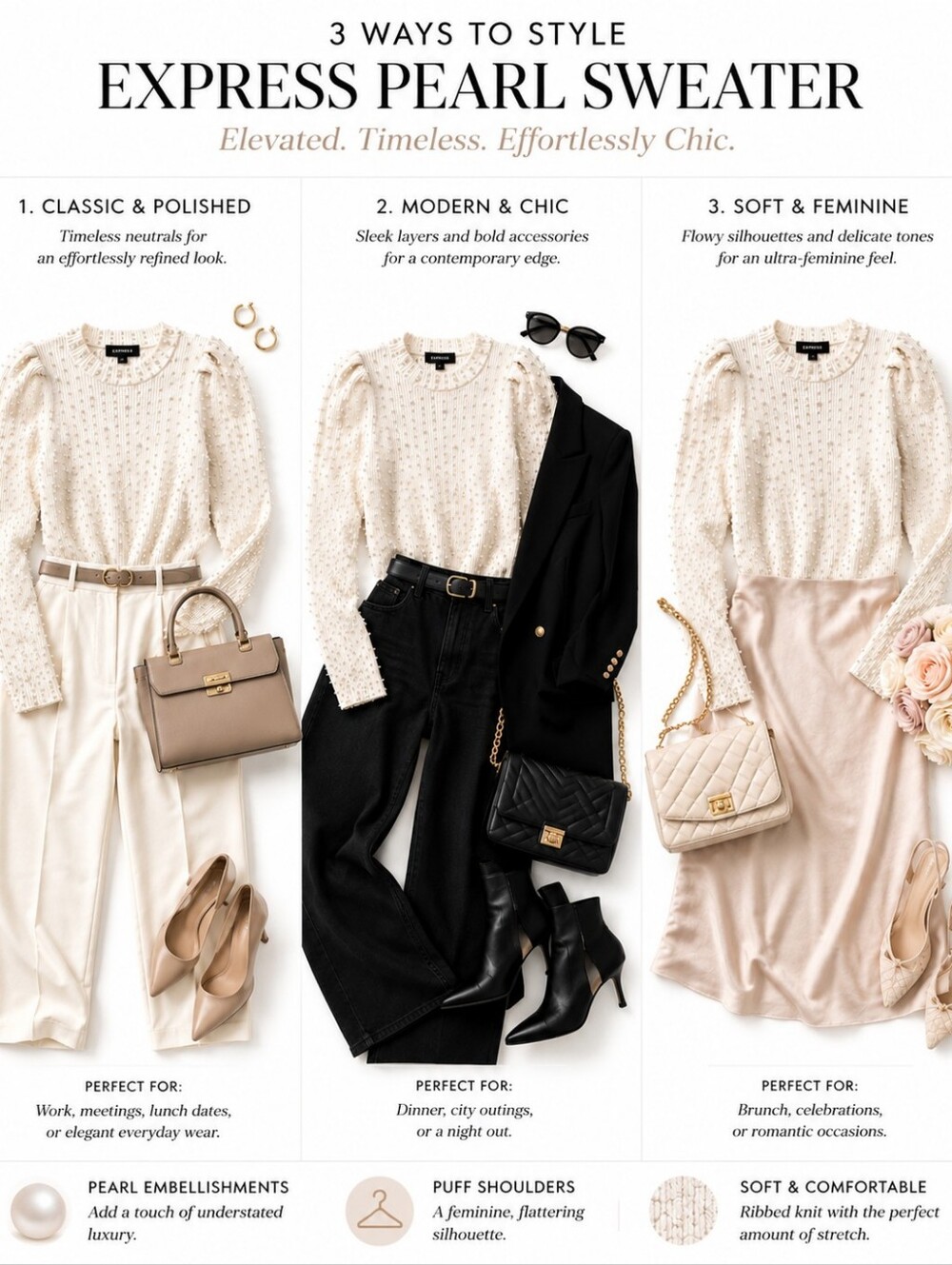 EXPRESS Pearl Embellished Sweater | Riveted Faux Pearls | Mock Neck | Size S|P - Picture 3 of 9